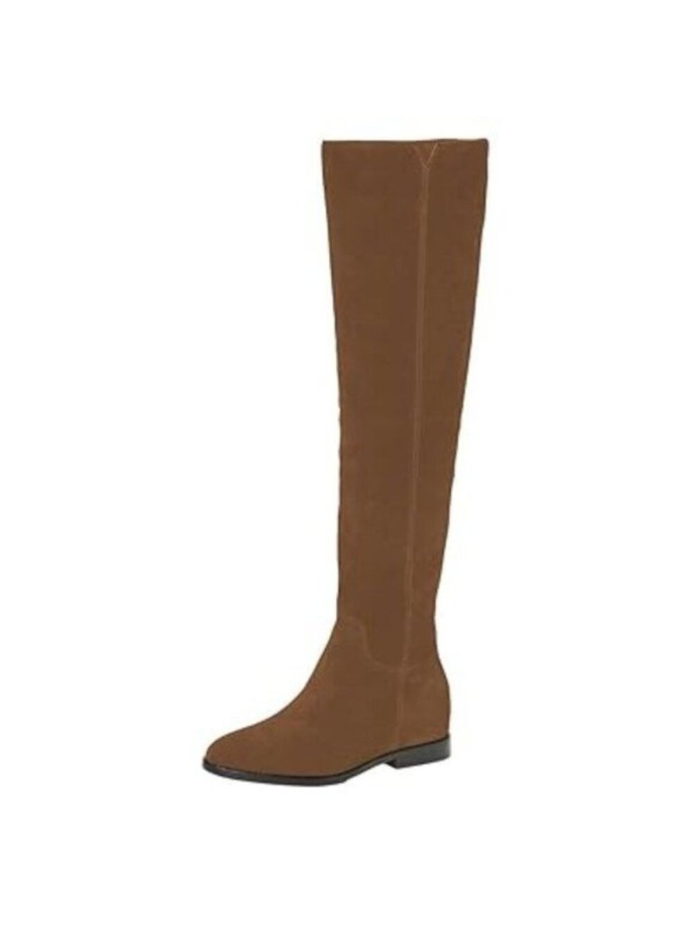 Brown Women Almond Toe Knee High Boots with Partial Zipper Stretchy Cold Weather